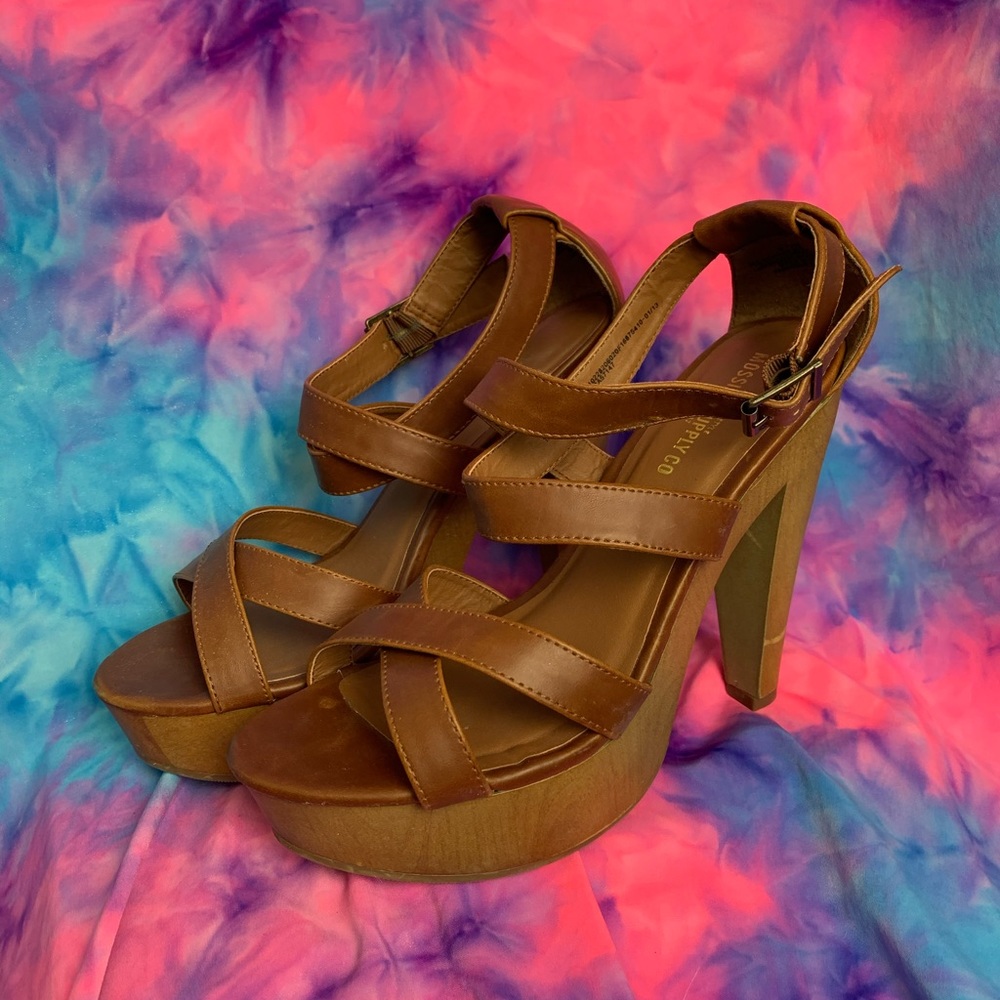 Brown strappy high heels